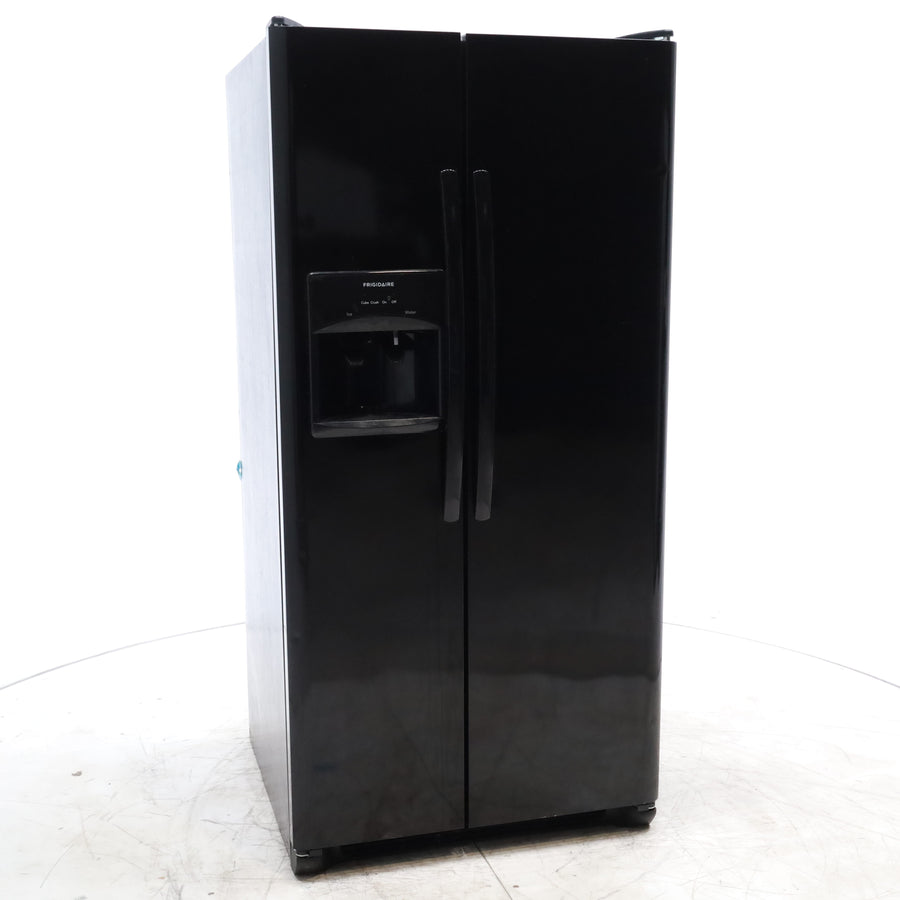 33" Wide Ebony Black Frigidaire 22.1 cu. ft. Side by Side Refrigerator with External Ice and Water Dispenser - Certified Refurbished