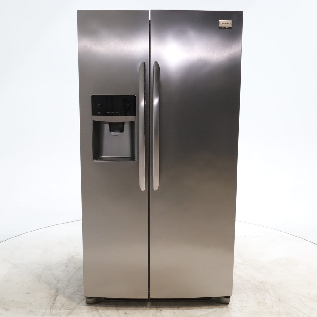 Pictures of Smudge-Proof Stainless Steel ENERGY STAR Frigidaire Gallery 25.6 cu. ft. Side by Side Refrigerator with External Water and Ice Dispenser - Certified Refurbished - Neu Appliance Outlet - Discount Appliance Outlet in Austin, Tx