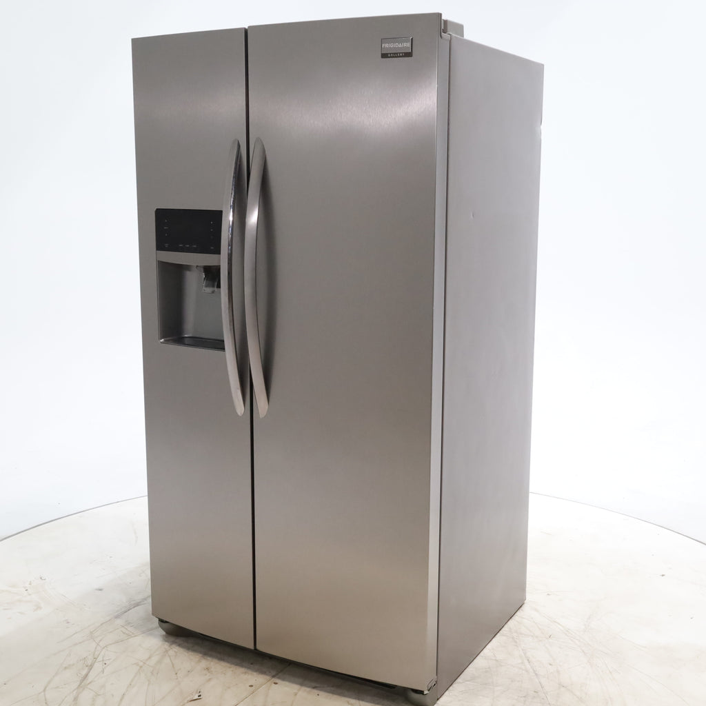 Pictures of Smudge-Proof Stainless Steel ENERGY STAR Frigidaire Gallery 25.6 cu. ft. Side by Side Refrigerator with External Water and Ice Dispenser - Certified Refurbished - Neu Appliance Outlet - Discount Appliance Outlet in Austin, Tx