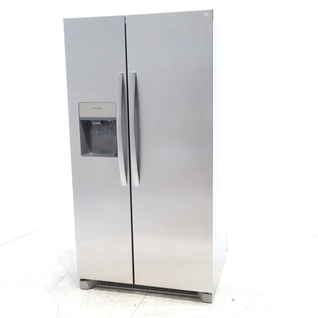 Pictures of Stainless Steel ENERGY STAR Frigidaire 25.6 cu. ft. Side by Side Refrigerator with Exterior Water and Ice Dispenser - Scratch & Dent - Minor - Neu Appliance Outlet - Discount Appliance Outlet in Austin, Tx