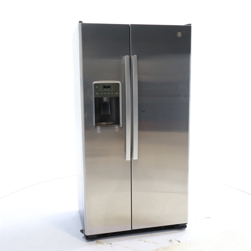 Pictures of GE Stainless Steel 21.9 Cu. Ft. Counter-Depth Side-By-Side Refrigerator with Fresh Food Multi-Level Drawers - Scratch & Dent - Moderate - Neu Appliance Outlet - Discount Appliance Outlet in Austin, Tx