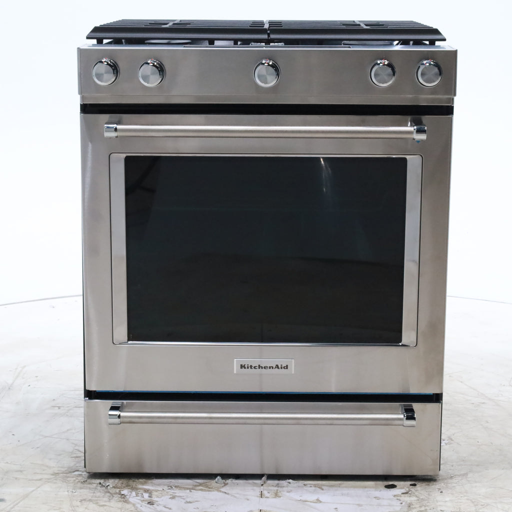 Pictures of KitchenAid  Stainless Steel Convection 30" 5 Burner Slide-in Gas Range with Even-Heat™ True Convection and Steam Rack - Open Box - Neu Appliance Outlet - Discount Appliance Outlet in Austin, Tx