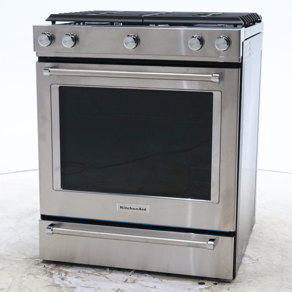 Pictures of KitchenAid  Stainless Steel Convection 30" 5 Burner Slide-in Gas Range with Even-Heat™ True Convection and Steam Rack - Open Box - Neu Appliance Outlet - Discount Appliance Outlet in Austin, Tx