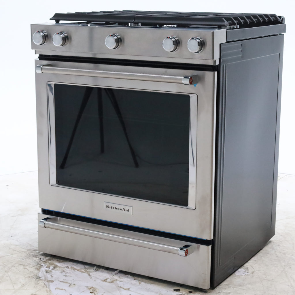 Pictures of KitchenAid  Stainless Steel Convection 30" 5 Burner Slide-in Gas Range with Even-Heat™ True Convection and Steam Rack - Open Box - Neu Appliance Outlet - Discount Appliance Outlet in Austin, Tx