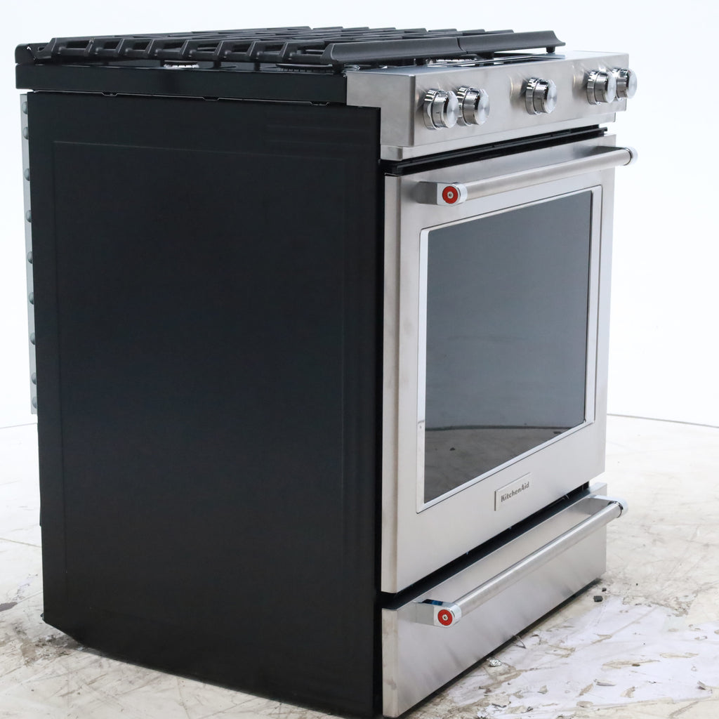 Pictures of KitchenAid  Stainless Steel Convection 30" 5 Burner Slide-in Gas Range with Even-Heat™ True Convection and Steam Rack - Open Box - Neu Appliance Outlet - Discount Appliance Outlet in Austin, Tx