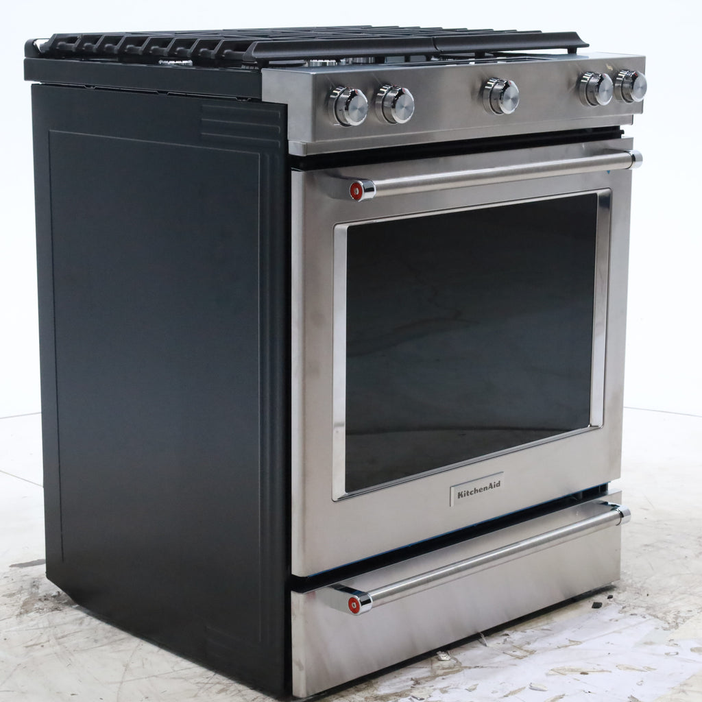 Pictures of KitchenAid  Stainless Steel Convection 30" 5 Burner Slide-in Gas Range with Even-Heat™ True Convection and Steam Rack - Open Box - Neu Appliance Outlet - Discount Appliance Outlet in Austin, Tx