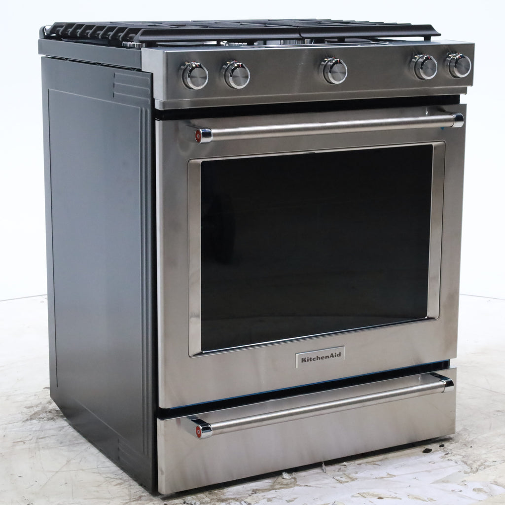 Pictures of KitchenAid  Stainless Steel Convection 30" 5 Burner Slide-in Gas Range with Even-Heat™ True Convection and Steam Rack - Open Box - Neu Appliance Outlet - Discount Appliance Outlet in Austin, Tx