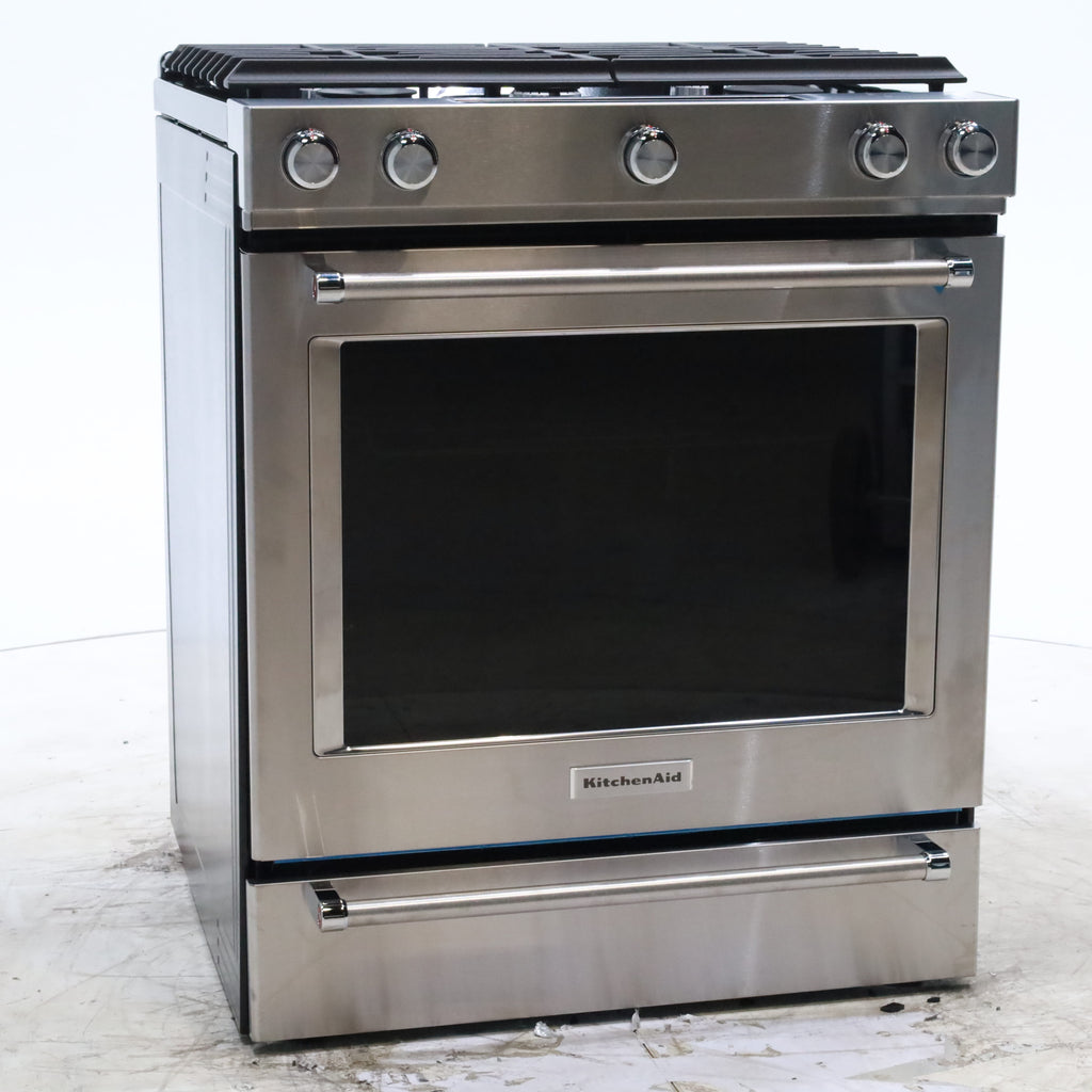 Pictures of KitchenAid  Stainless Steel Convection 30" 5 Burner Slide-in Gas Range with Even-Heat™ True Convection and Steam Rack - Open Box - Neu Appliance Outlet - Discount Appliance Outlet in Austin, Tx