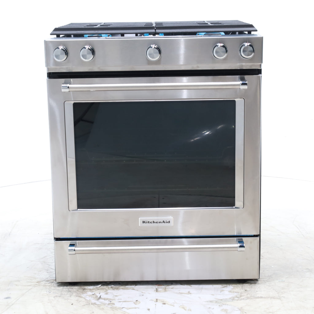 Pictures of KitchenAid  Stainless Steel Convection 30" 5 Burner Slide-in Gas Range with Even-Heat™ True Convection and Steam Rack - Open Box - Neu Appliance Outlet - Discount Appliance Outlet in Austin, Tx