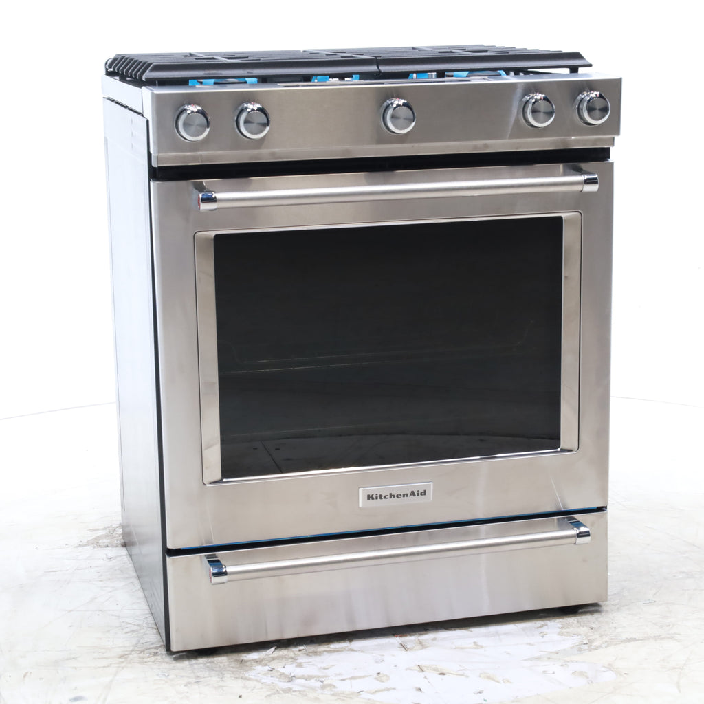 Pictures of KitchenAid  Stainless Steel Convection 30" 5 Burner Slide-in Gas Range with Even-Heat™ True Convection and Steam Rack - Open Box - Neu Appliance Outlet - Discount Appliance Outlet in Austin, Tx