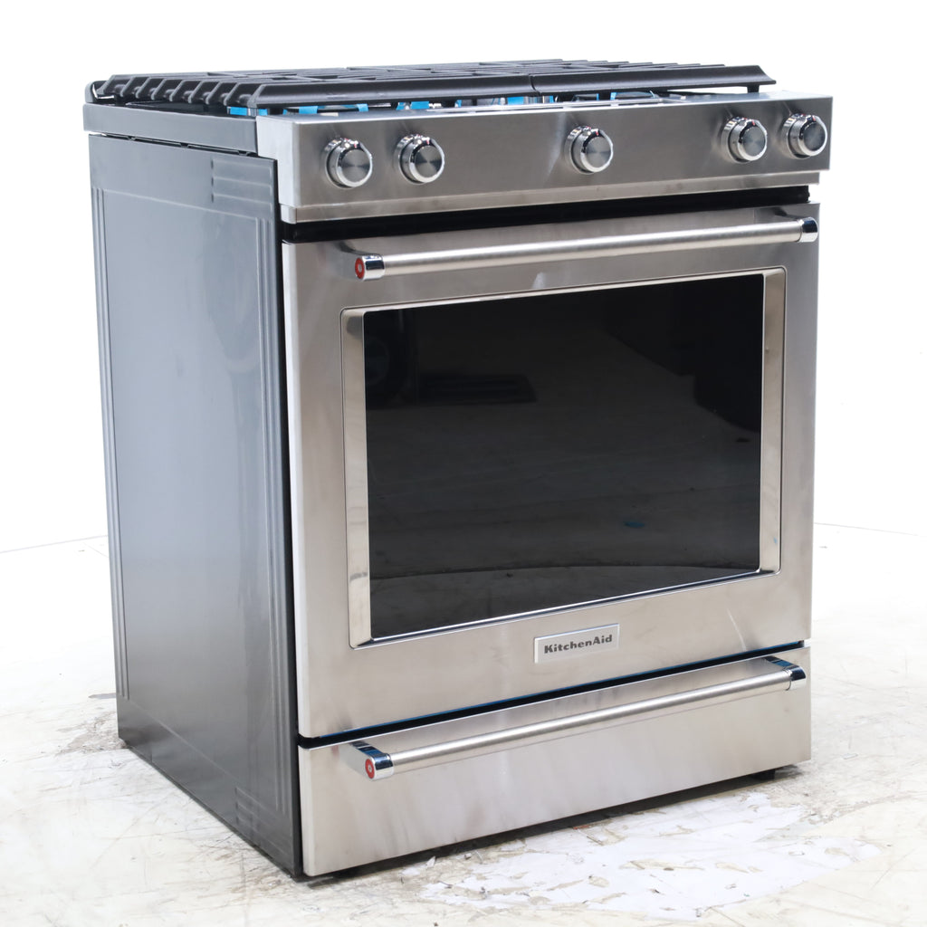 Pictures of KitchenAid  Stainless Steel Convection 30" 5 Burner Slide-in Gas Range with Even-Heat™ True Convection and Steam Rack - Open Box - Neu Appliance Outlet - Discount Appliance Outlet in Austin, Tx