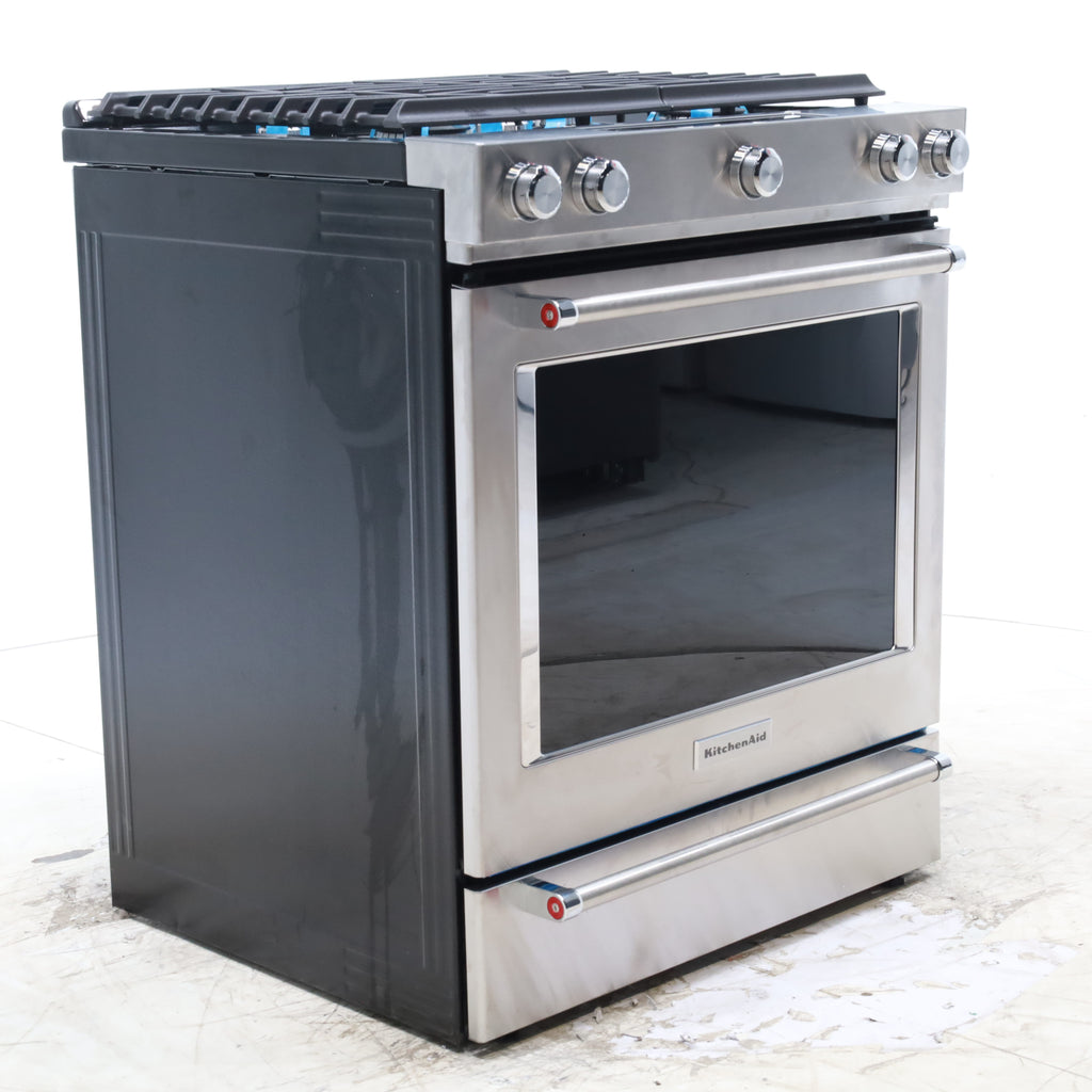 Pictures of KitchenAid  Stainless Steel Convection 30" 5 Burner Slide-in Gas Range with Even-Heat™ True Convection and Steam Rack - Open Box - Neu Appliance Outlet - Discount Appliance Outlet in Austin, Tx