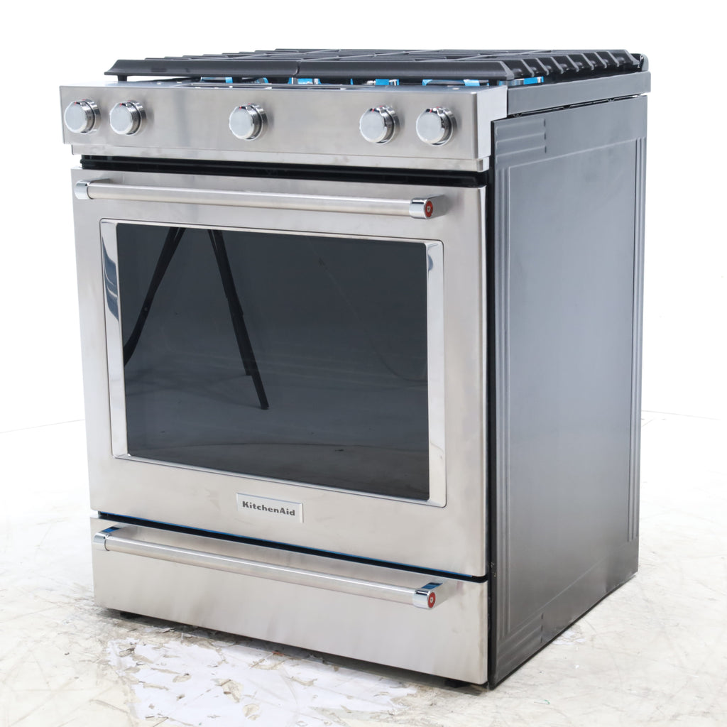 Pictures of KitchenAid  Stainless Steel Convection 30" 5 Burner Slide-in Gas Range with Even-Heat™ True Convection and Steam Rack - Open Box - Neu Appliance Outlet - Discount Appliance Outlet in Austin, Tx