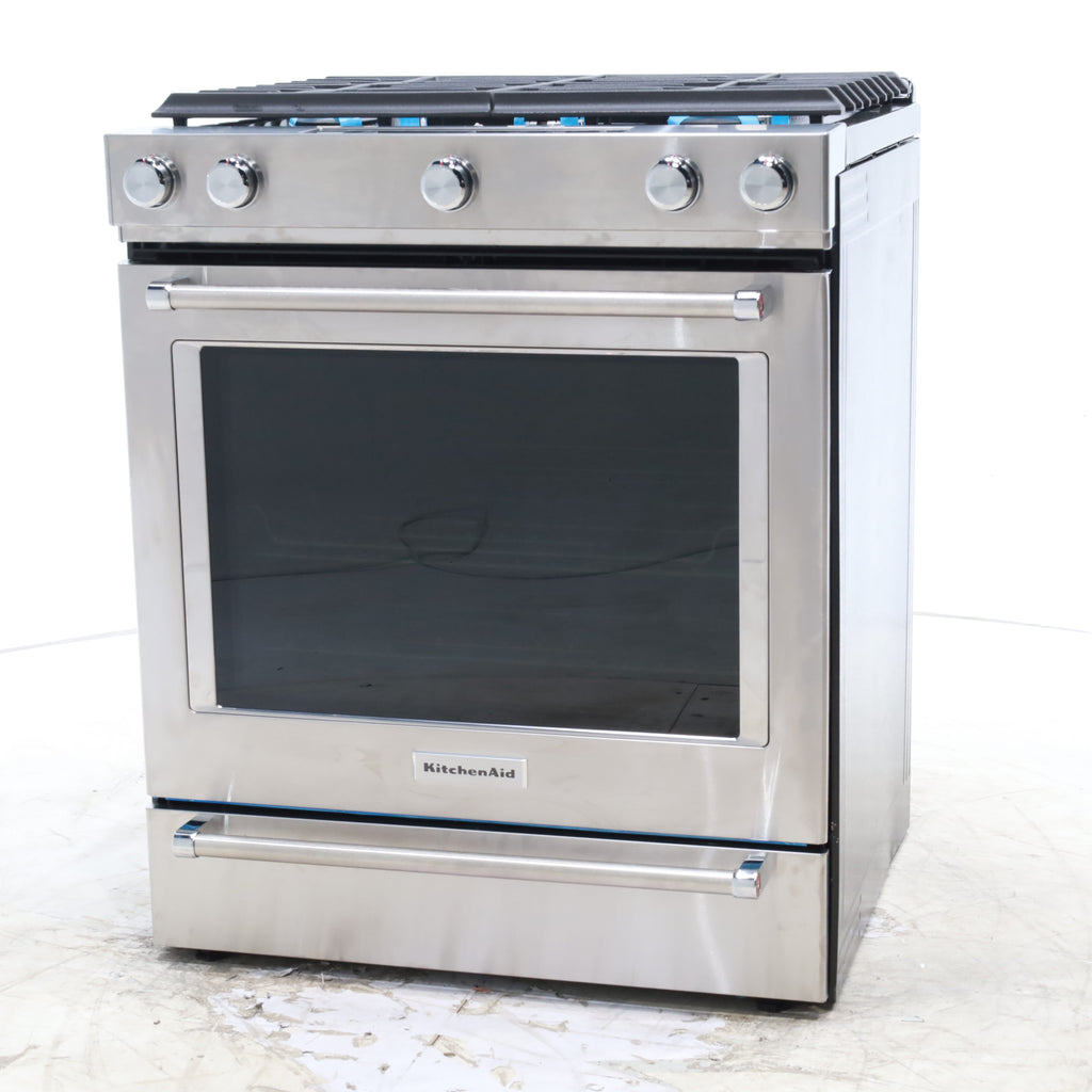 Pictures of KitchenAid  Stainless Steel Convection 30" 5 Burner Slide-in Gas Range with Even-Heat™ True Convection and Steam Rack - Open Box - Neu Appliance Outlet - Discount Appliance Outlet in Austin, Tx