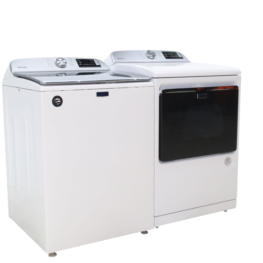 Maytag 4.7 cu. ft. Smart Top Load Washing Machine with Extra Power Button and Deep Fill option and  Maytag Smart 7.4 cu ft ENERGY STAR STEAM Gas Dryer with Extra Power Button and Advanced Moisture Sensing - Scratch & Dent - Minor