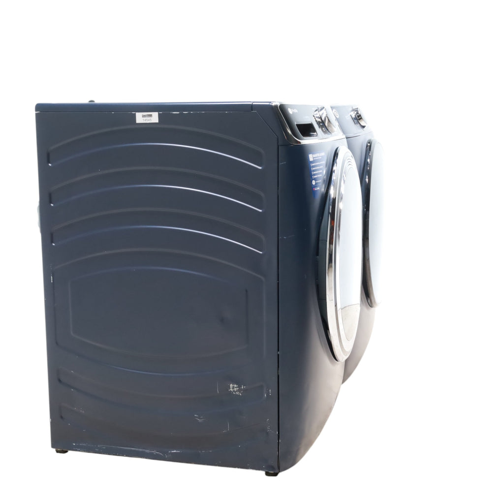 Sapphire Blue GE Profile 5.3 cu. ft. Smart Front Load ENERGY STAR Washer with OdorBlock UltraFresh Vent System and Microban and GE 7.8 cu. ft. Smart Front Load ENERGY STAR Electric Dryer in Sapphire Blue with Sanitize Cycle - Scratch & Dent - Moderate