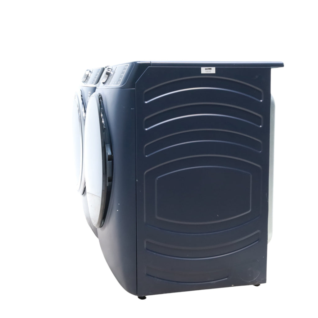 Sapphire Blue GE Profile 5.3 cu. ft. Smart Front Load ENERGY STAR Washer with OdorBlock UltraFresh Vent System and Microban and GE 7.8 cu. ft. Smart Front Load ENERGY STAR Electric Dryer in Sapphire Blue with Sanitize Cycle - Scratch & Dent - Moderate