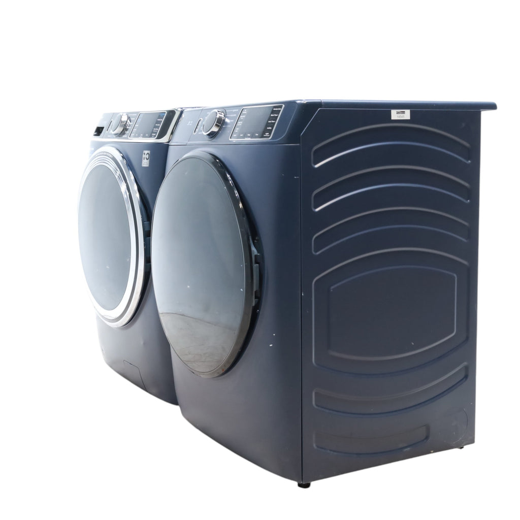 Sapphire Blue GE Profile 5.3 cu. ft. Smart Front Load ENERGY STAR Washer with OdorBlock UltraFresh Vent System and Microban and GE 7.8 cu. ft. Smart Front Load ENERGY STAR Electric Dryer in Sapphire Blue with Sanitize Cycle - Scratch & Dent - Moderate