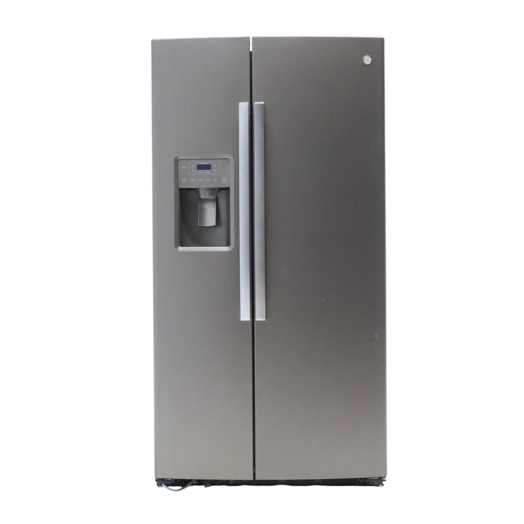 Pictures of Ge Counter Depth Fingerprint Resistant Slate 21.8 cu ft Capacity Side by Side Refrigerator with Advanced Water Filtration - Scratch & Dent - Minor - Neu Appliance Outlet - Discount Appliance Outlet in Austin, Tx