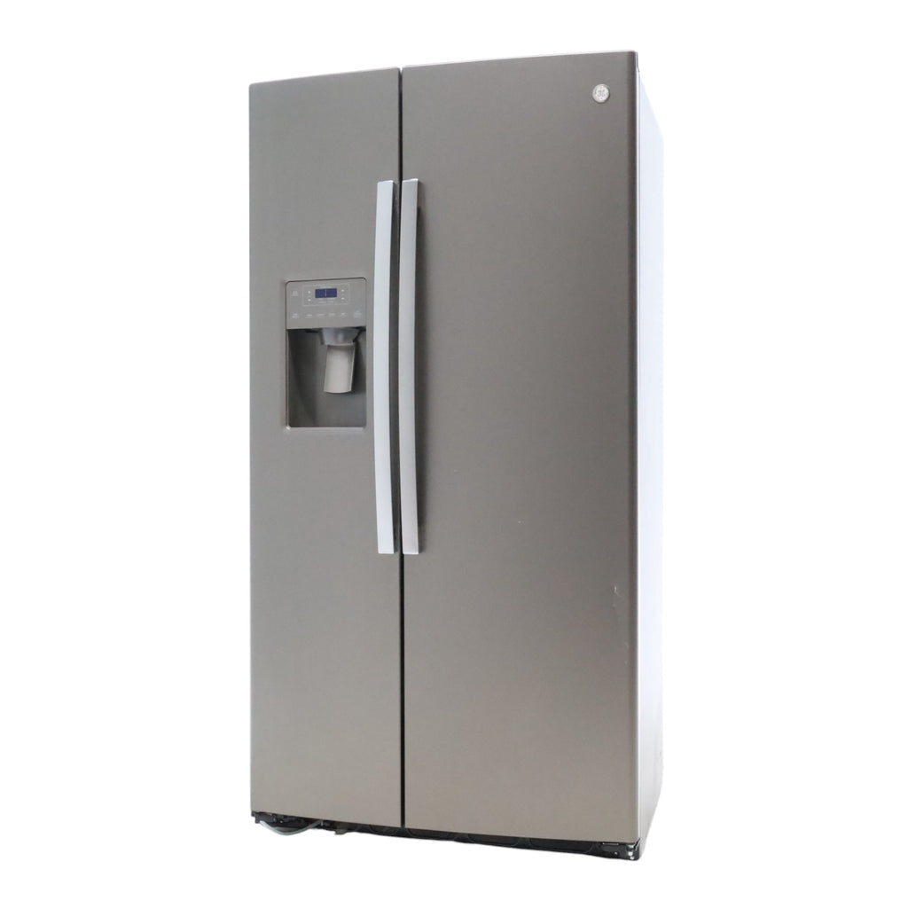 Pictures of Ge Counter Depth Fingerprint Resistant Slate 21.8 cu ft Capacity Side by Side Refrigerator with Advanced Water Filtration - Scratch & Dent - Minor - Neu Appliance Outlet - Discount Appliance Outlet in Austin, Tx