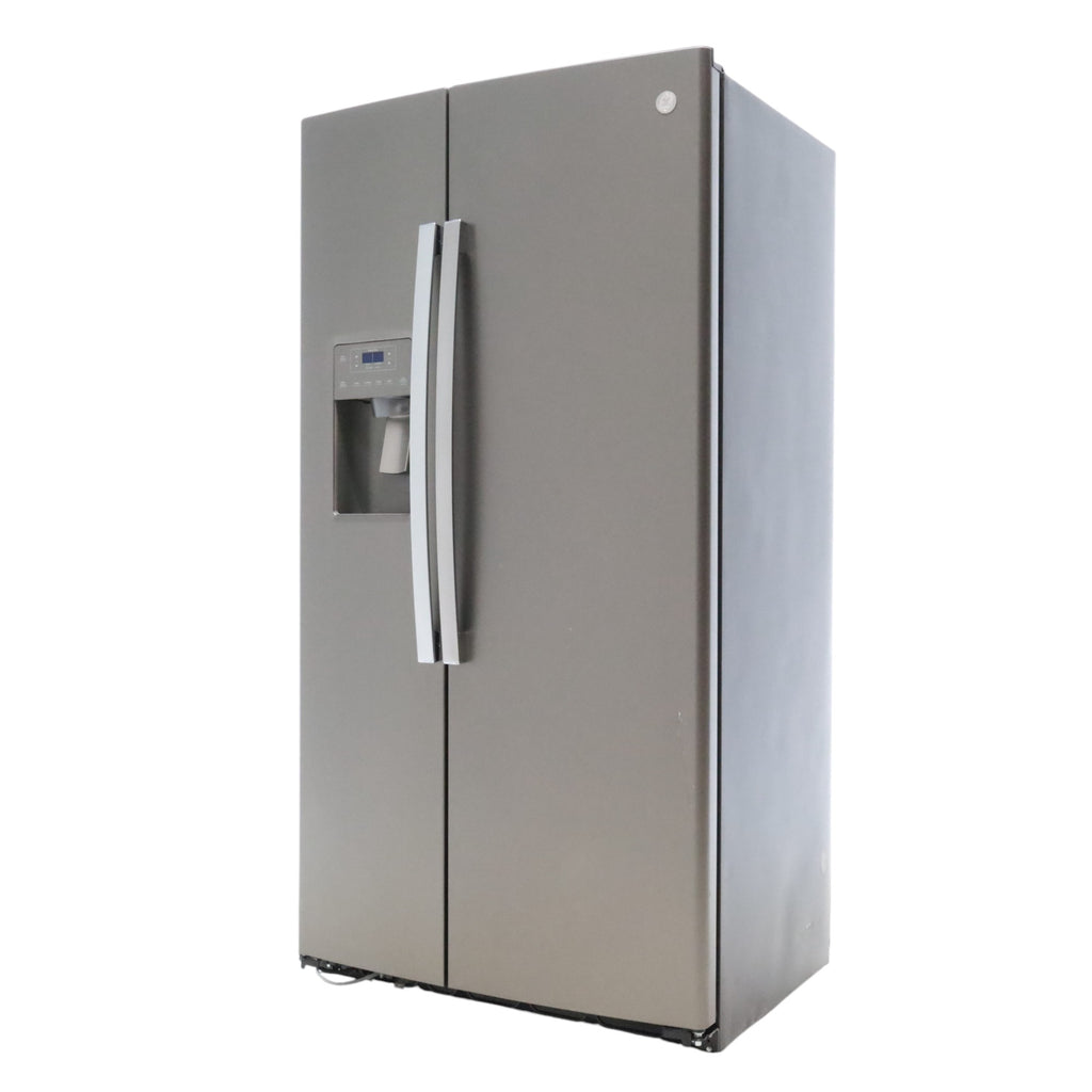 Pictures of Ge Counter Depth Fingerprint Resistant Slate 21.8 cu ft Capacity Side by Side Refrigerator with Advanced Water Filtration - Scratch & Dent - Minor - Neu Appliance Outlet - Discount Appliance Outlet in Austin, Tx