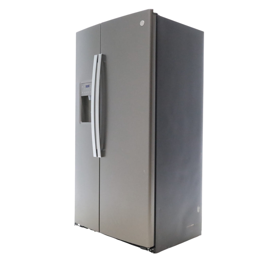 Pictures of Ge Counter Depth Fingerprint Resistant Slate 21.8 cu ft Capacity Side by Side Refrigerator with Advanced Water Filtration - Scratch & Dent - Minor - Neu Appliance Outlet - Discount Appliance Outlet in Austin, Tx