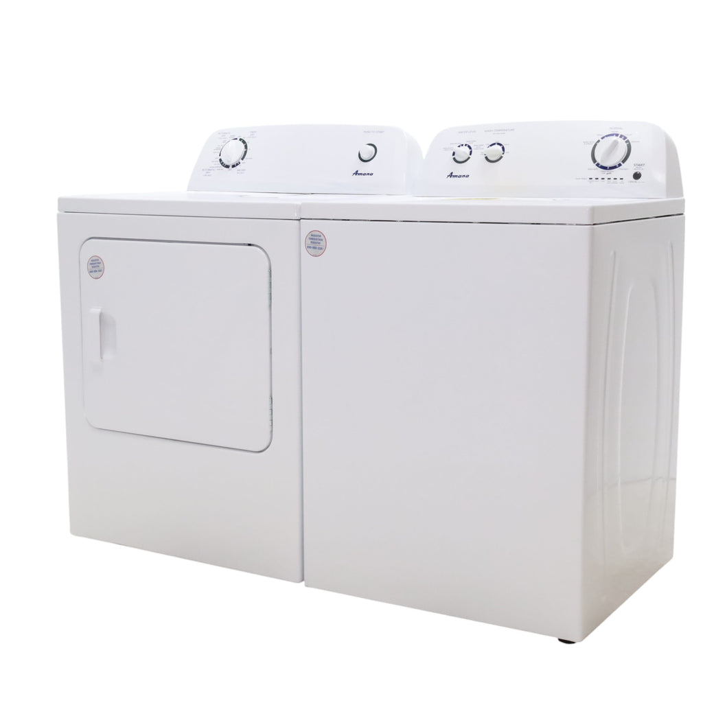 White Amana 3.5 cu. ft. Top-Load Washer with Deep Water Wash Option and Amana 6.5 cu. ft. Electric Dryer with Wrinkle Prevent - Open Box