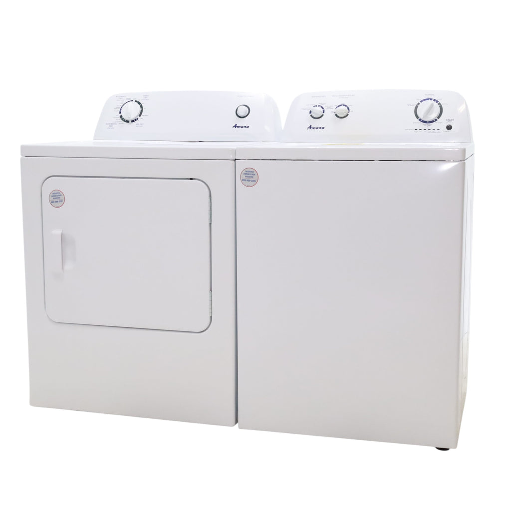 White Amana 3.5 cu. ft. Top-Load Washer with Deep Water Wash Option and Amana 6.5 cu. ft. Electric Dryer with Wrinkle Prevent - Open Box