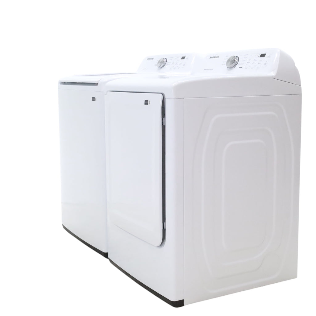 Samsung 4.5 cu. ft. Top Load Washer With Vibration Reduction Technology and ENERGY STAR Samsung 7.4 cu. ft. Electric Dryer with Smart Care Technology - Open Box