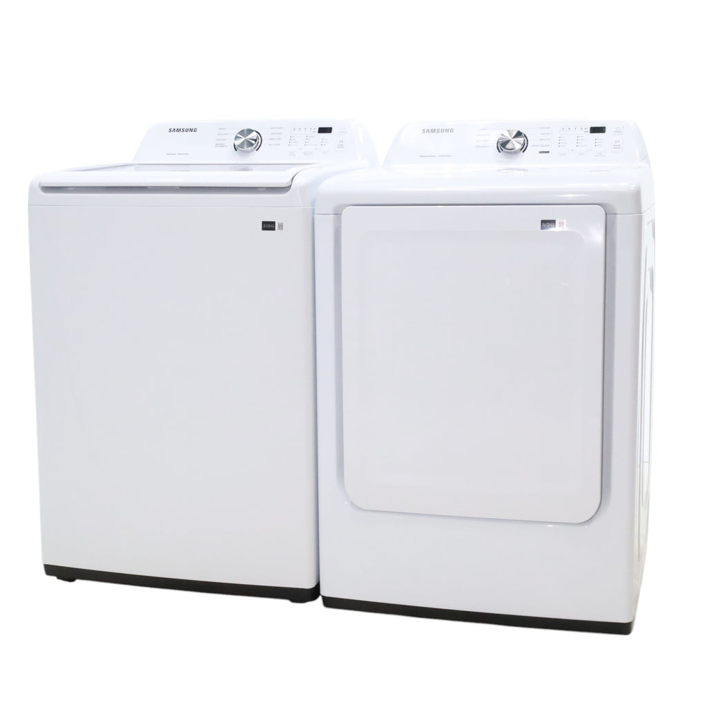 Samsung 4.5 cu. ft. Top Load Washer With Vibration Reduction Technology and ENERGY STAR Samsung 7.4 cu. ft. Electric Dryer with Smart Care Technology - Open Box