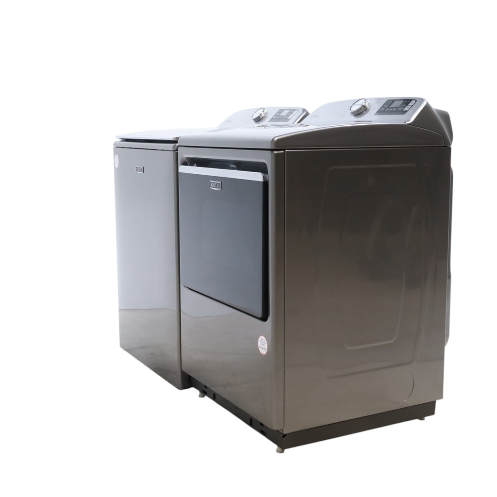 Pictures of Maytag Metallic Slate Smart Top Load 5.2 cu ft Washer with Extra Power button and Deep Fill Option and Smart 7.4 cu ft Electric Steam Dryer with Extra Power Button and Advance Moisture Sensing - Open Box - Neu Appliance Outlet - Discount Appliance Outlet in Austin, Tx