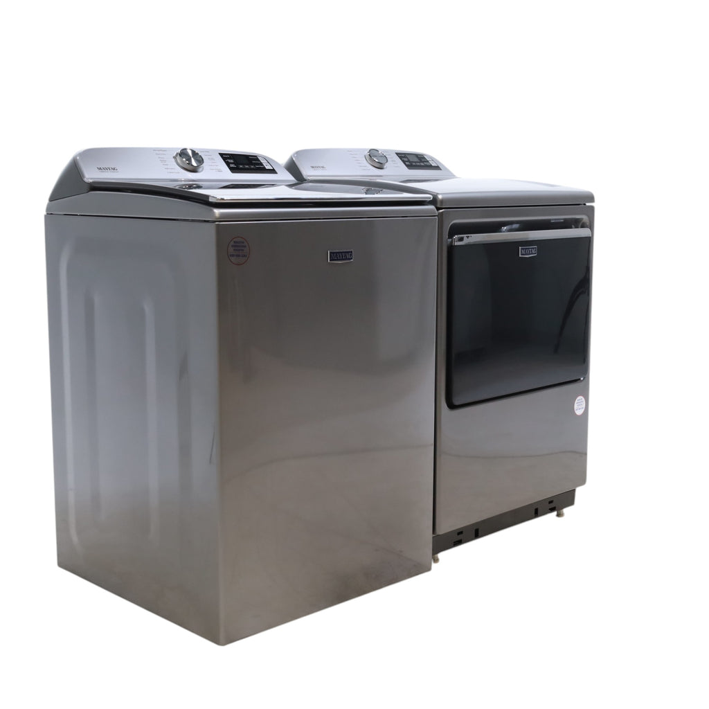 Maytag Metallic Slate Smart Top Load 5.2 cu ft Washer with Extra Power button and Deep Fill Option and Smart 7.4 cu ft Electric Steam Dryer with Extra Power Button and Advance Moisture Sensing - Open Box