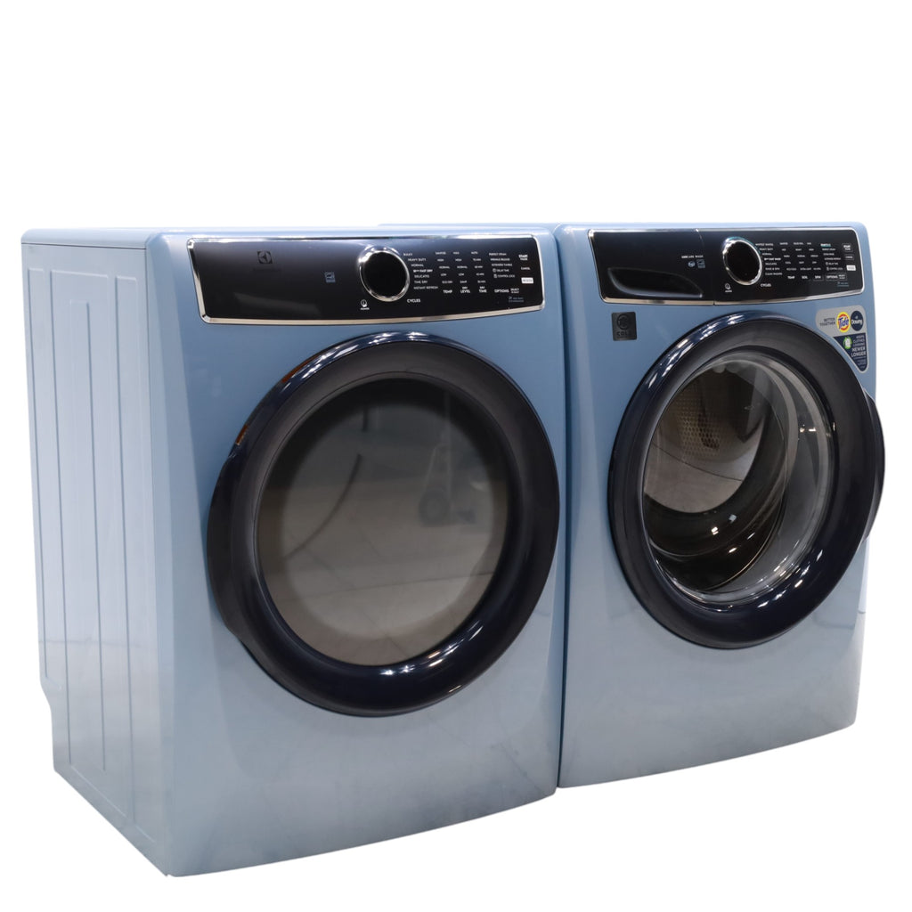 Glacier Blue Electrolux 27 in. 4.5 cu.ft. HE Front Load ENERGY STAR Washer with LuxCare Wash System 20-minutes Fast Wash and  8 cu.ft. Electric Dryer vented Front Load Perfect Steam Dryer with Instant Refresh - Open Box