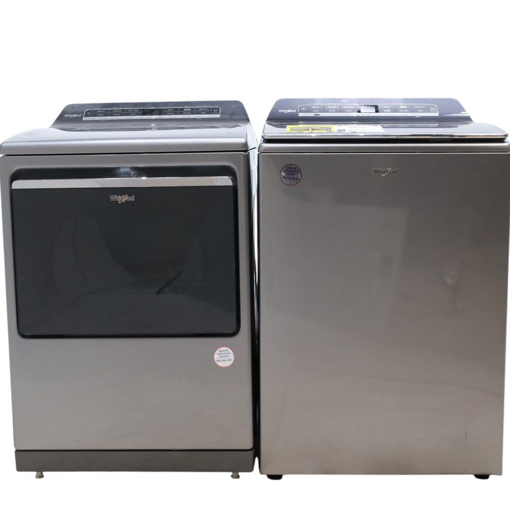 Whirlpool Chrome Shadow 5.2 - 5.3 cu. ft. ENERGY STAR Top Load Washer with 2 in 1 Removable Agitator and Load & Go™ dispenser and  7.4 cu. ft. Top Load Electric Dryer with Advanced Moisture Sensing - Scratch & Dent - Minor