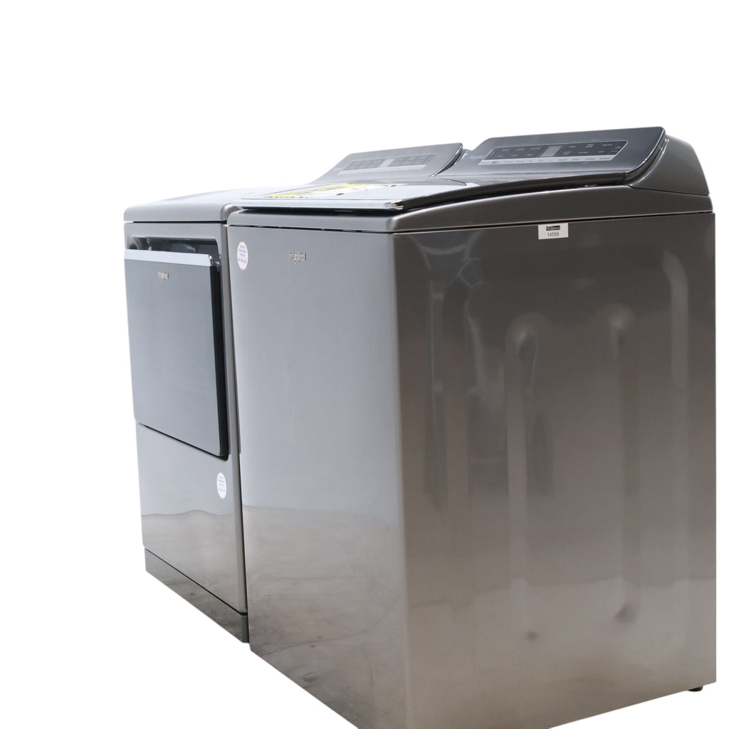 Whirlpool Chrome Shadow 5.2 - 5.3 cu. ft. ENERGY STAR Top Load Washer with 2 in 1 Removable Agitator and Load & Go™ dispenser and  7.4 cu. ft. Top Load Electric Dryer with Advanced Moisture Sensing - Scratch & Dent - Minor