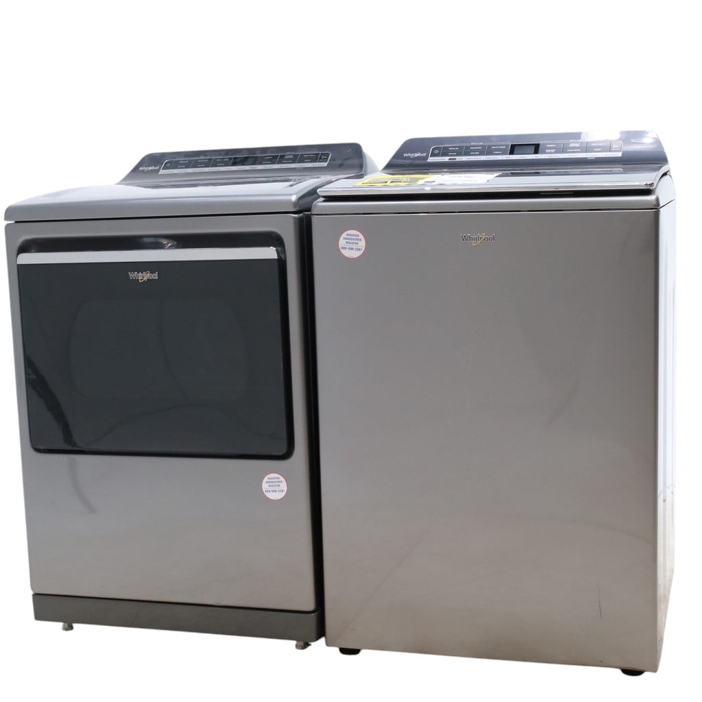 Whirlpool Chrome Shadow 5.2 - 5.3 cu. ft. ENERGY STAR Top Load Washer with 2 in 1 Removable Agitator and Load & Go™ dispenser and  7.4 cu. ft. Top Load Electric Dryer with Advanced Moisture Sensing - Scratch & Dent - Minor