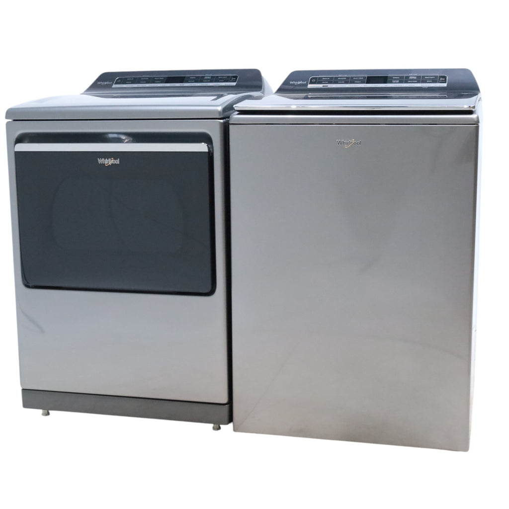 Whirlpool Chrome Shadow 5.2 - 5.3 cu. ft. ENERGY STAR Top Load Washer with 2 in 1 Removable Agitator and Load & Go™ dispenser and  7.4 cu. ft. Top Load Electric Dryer with Advanced Moisture Sensing - Open Box