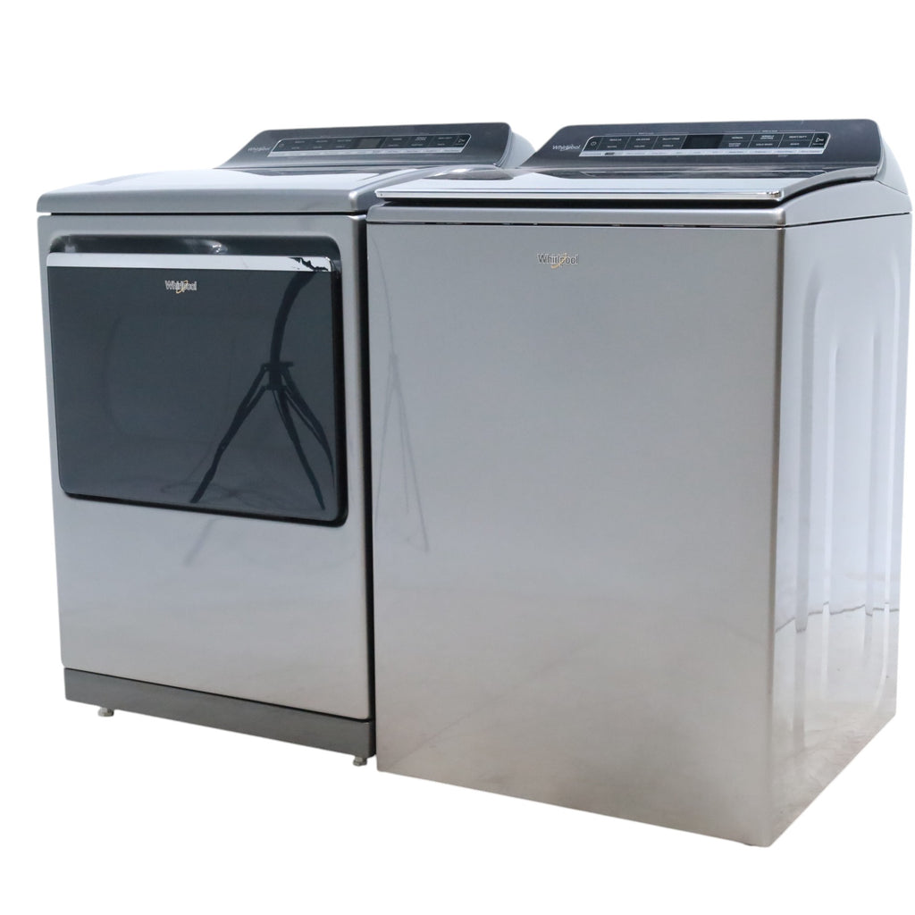 Whirlpool Chrome Shadow 5.2 - 5.3 cu. ft. ENERGY STAR Top Load Washer with 2 in 1 Removable Agitator and Load & Go™ dispenser and  7.4 cu. ft. Top Load Electric Dryer with Advanced Moisture Sensing - Open Box