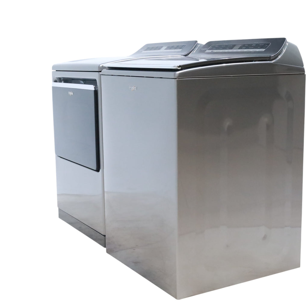 Pictures of Whirlpool Chrome Shadow 5.2 - 5.3 cu. ft. ENERGY STAR Top Load Washer with 2 in 1 Removable Agitator and Load & Go™ dispenser and 7.4 cu. ft. Top Load Electric Dryer with Advanced Moisture Sensing - Open Box - Neu Appliance Outlet - Discount Appliance Outlet in Austin, Tx