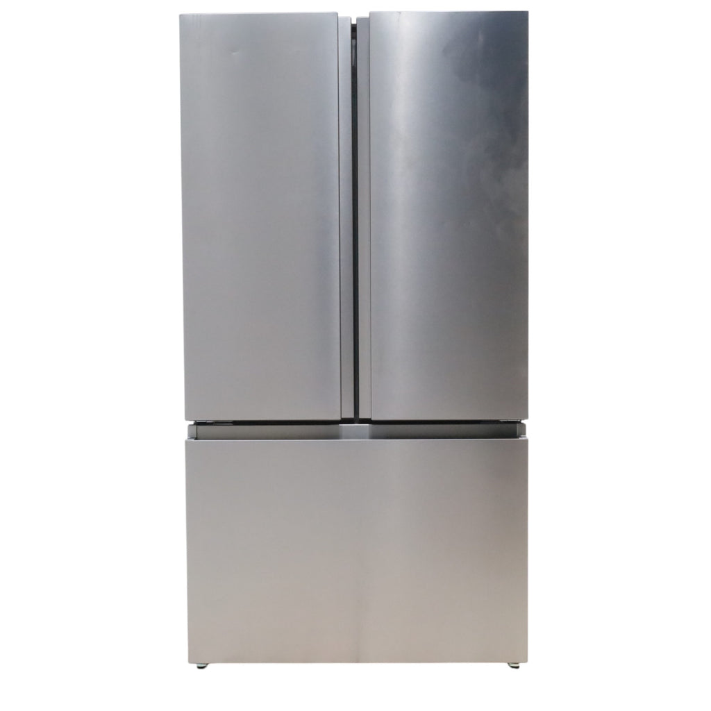 Pictures of Fingerprint Resistant Brushed Steel ENERGY STAR Hisense 26.6 cu. ft. 3 Door French Door Refrigerator with Icemaker and Internal Water Dispenser - Scratch & Dent - Minor - Neu Appliance Outlet - Discount Appliance Outlet in Austin, Tx