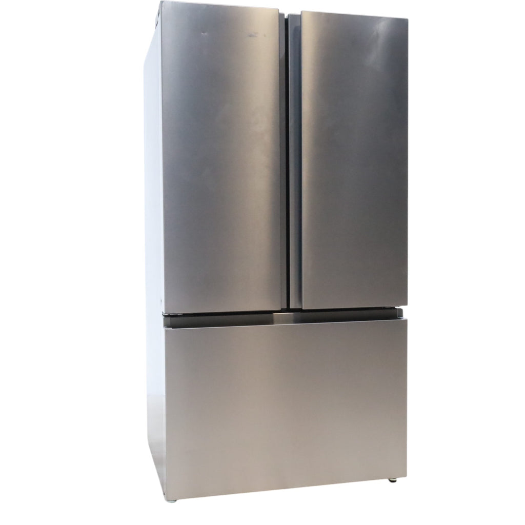 Fingerprint Resistant Brushed Steel ENERGY STAR Hisense 26.6 cu. ft. 3 Door French Door Refrigerator with Icemaker and Internal Water Dispenser - Scratch & Dent - Minor