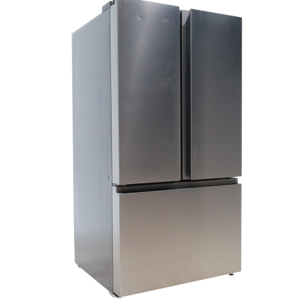 Pictures of Fingerprint Resistant Brushed Steel ENERGY STAR Hisense 26.6 cu. ft. 3 Door French Door Refrigerator with Icemaker and Internal Water Dispenser - Scratch & Dent - Minor - Neu Appliance Outlet - Discount Appliance Outlet in Austin, Tx