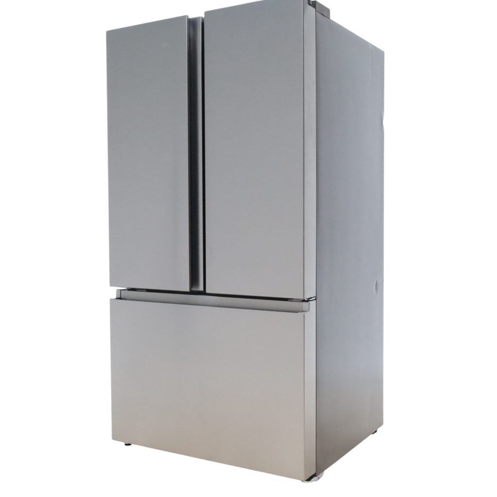 Fingerprint Resistant Brushed Steel ENERGY STAR Hisense 26.6 cu. ft. 3 Door French Door Refrigerator with Icemaker and Internal Water Dispenser - Scratch & Dent - Minor