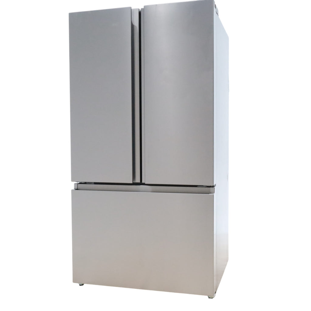 Fingerprint Resistant Brushed Steel ENERGY STAR Hisense 26.6 cu. ft. 3 Door French Door Refrigerator with Icemaker and Internal Water Dispenser - Scratch & Dent - Minor