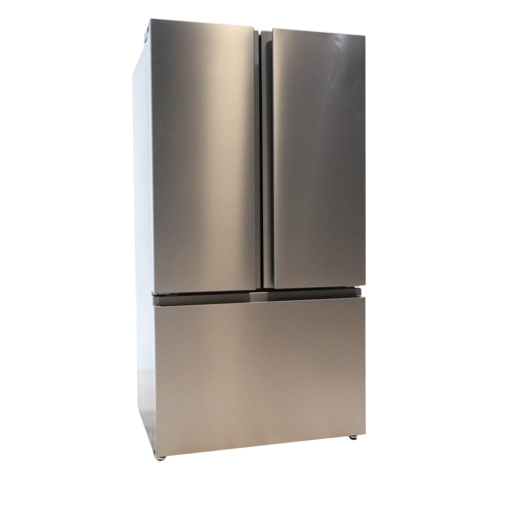 Pictures of Fingerprint Resistant Brushed Steel ENERGY STAR Hisense 26.6 cu. ft. 3 Door French Door Refrigerator with Icemaker and Internal Water Dispenser - Scratch & Dent - Minor - Neu Appliance Outlet - Discount Appliance Outlet in Austin, Tx