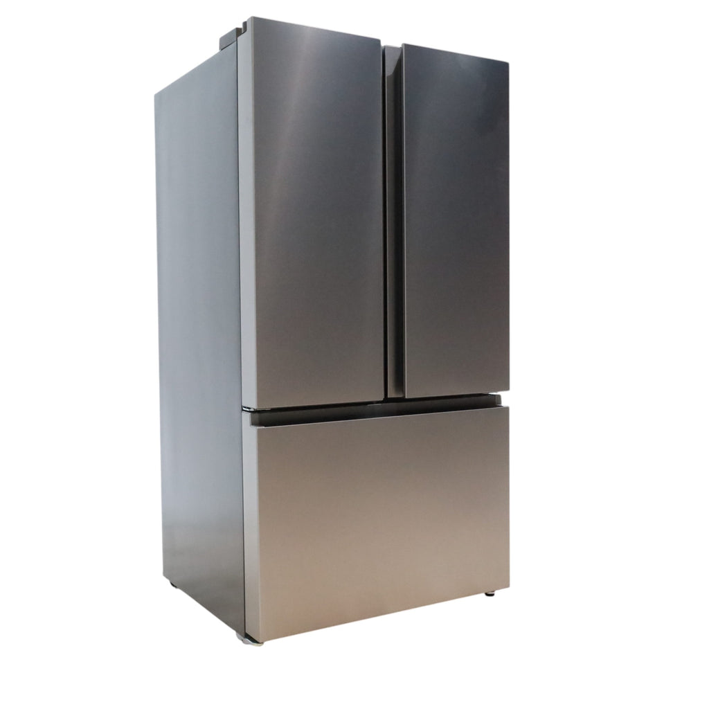 Pictures of Fingerprint Resistant Brushed Steel ENERGY STAR Hisense 26.6 cu. ft. 3 Door French Door Refrigerator with Icemaker and Internal Water Dispenser - Scratch & Dent - Minor - Neu Appliance Outlet - Discount Appliance Outlet in Austin, Tx