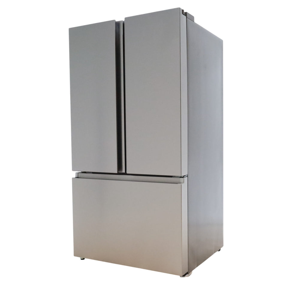 Fingerprint Resistant Brushed Steel ENERGY STAR Hisense 26.6 cu. ft. 3 Door French Door Refrigerator with Icemaker and Internal Water Dispenser - Scratch & Dent - Minor