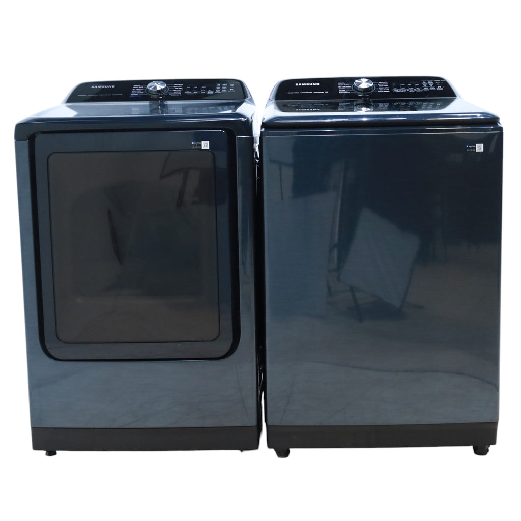 Pictures of Samsung Brushed Navy Blue 5.4 cu. ft. Smart Top Load Washer with Pet Care Solution and Super Speed Wash and 7.4 cu. ft. Smart Vented Electric Dryer with Pet Care Dry and Steam Sanitize+ - Neu Appliance Outlet - Discount Appliance Outlet in Austin, Tx