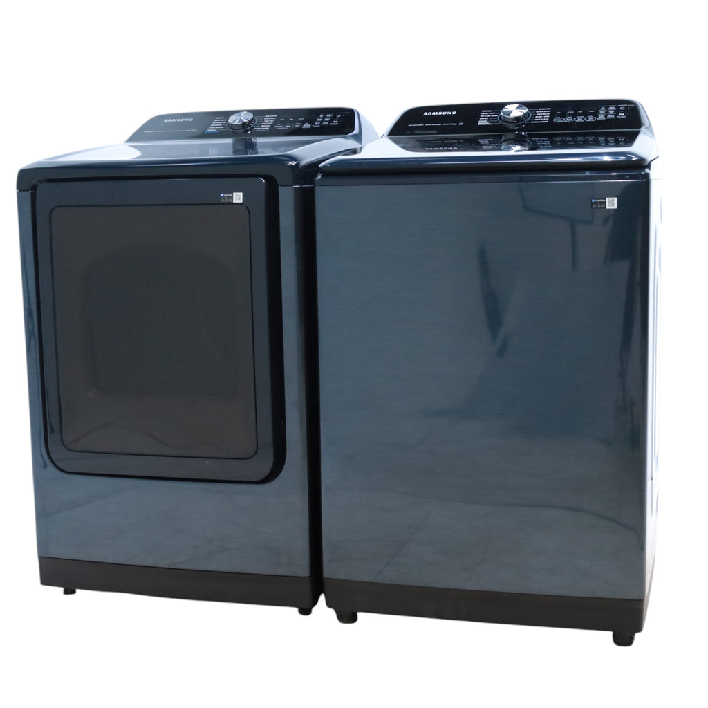 Pictures of Samsung Brushed Navy Blue 5.4 cu. ft. Smart Top Load Washer with Pet Care Solution and Super Speed Wash and 7.4 cu. ft. Smart Vented Electric Dryer with Pet Care Dry and Steam Sanitize+ - Neu Appliance Outlet - Discount Appliance Outlet in Austin, Tx