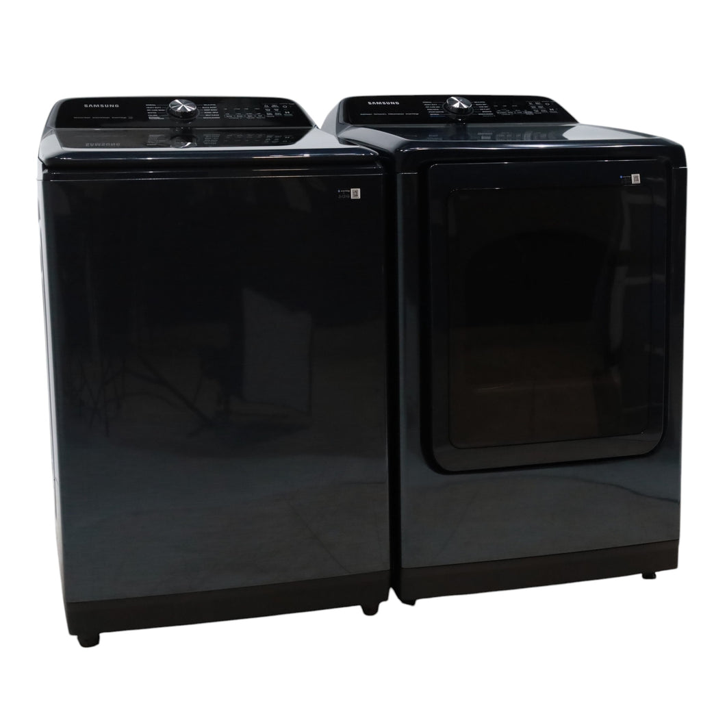 Pictures of Samsung Brushed Navy Blue 5.4 cu. ft. Smart Top Load Washer with Pet Care Solution and Super Speed Wash and 7.4 cu. ft. Smart Vented Electric Dryer with Pet Care Dry and Steam Sanitize+ - Scratch & Dent - Minor - Neu Appliance Outlet - Discount Appliance Outlet in Austin, Tx